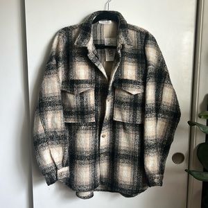 NEW 12th Tribe Axel Black Cream Plaid Shacket Jacket Coat L